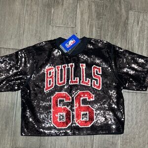 SOLD -Black and red sequins NBA Chicago Bulls crop